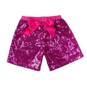 Hot pink Sequin Shorts With Bow